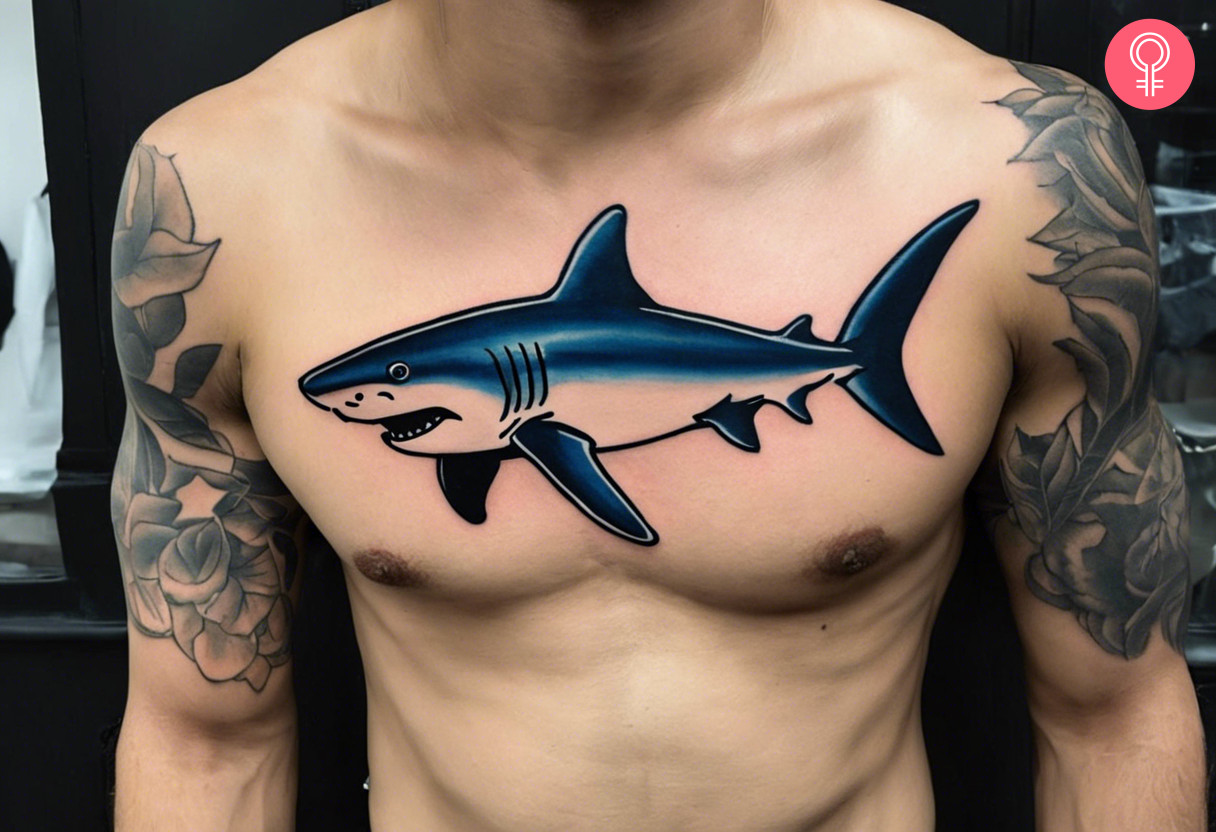 Traditional tiger shark tattoo on the chest