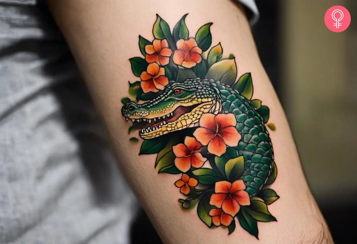 Traditional alligator tattoo on the arm