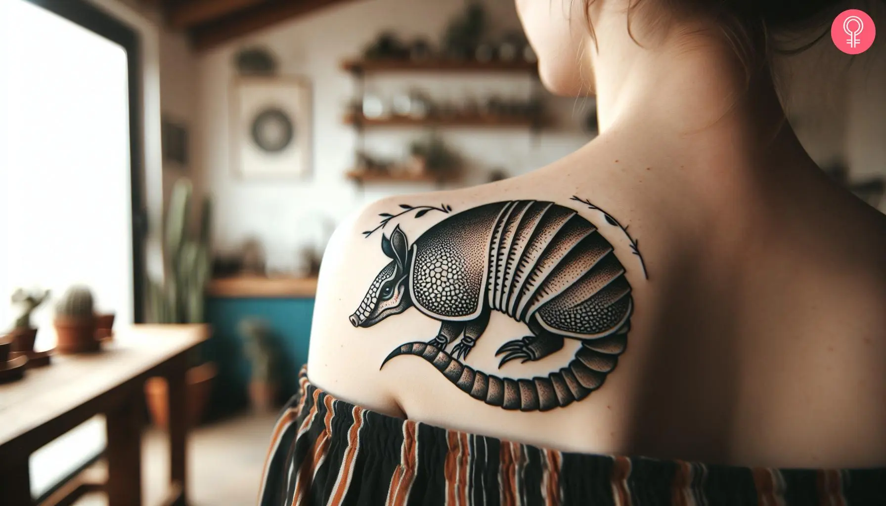 Traditional armadillo tattoo on the shoulder blade