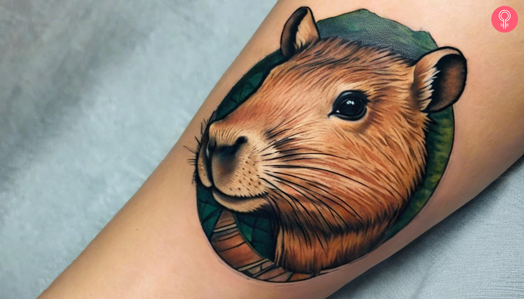 Traditional capybara tattoo on a woman’s forearm