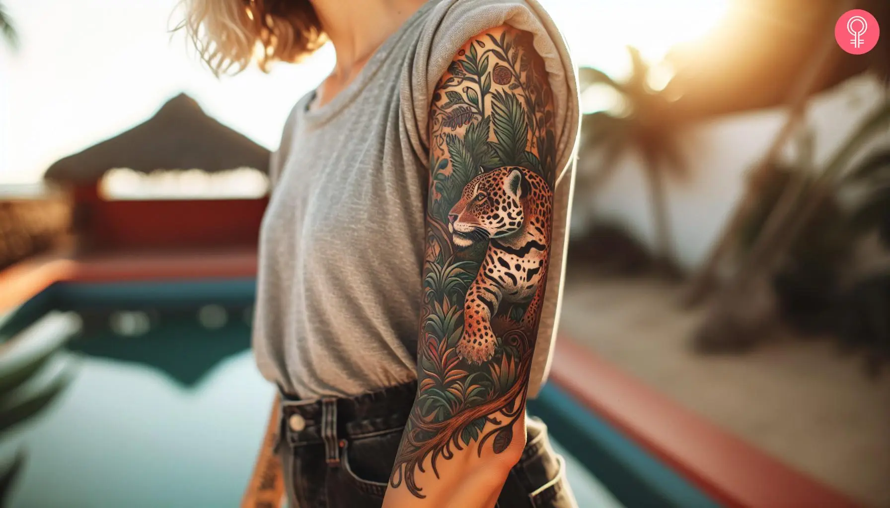 Traditional jaguar tattoo on a woman’s arm