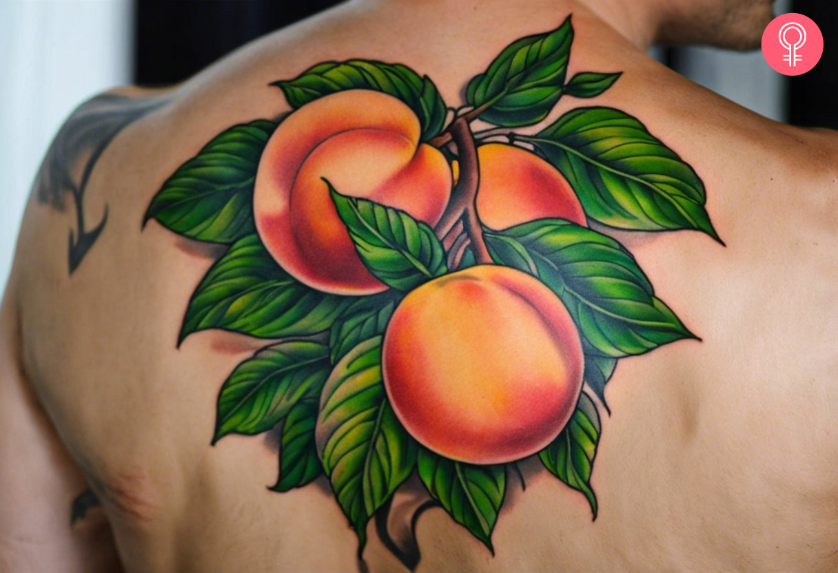 Traditional peach tattoo on the back