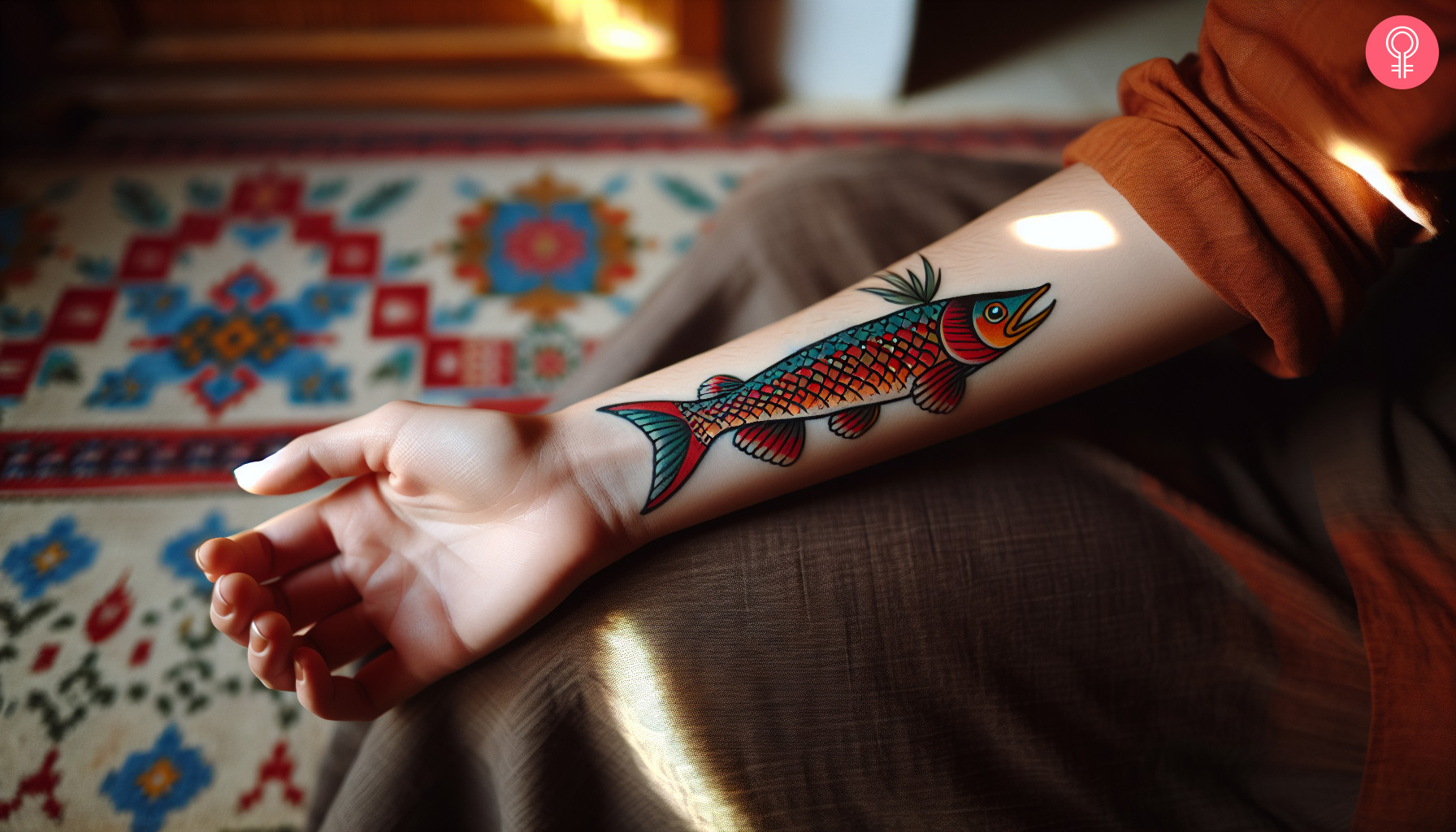 Traditional pike Tattoo on the forearm of a woman