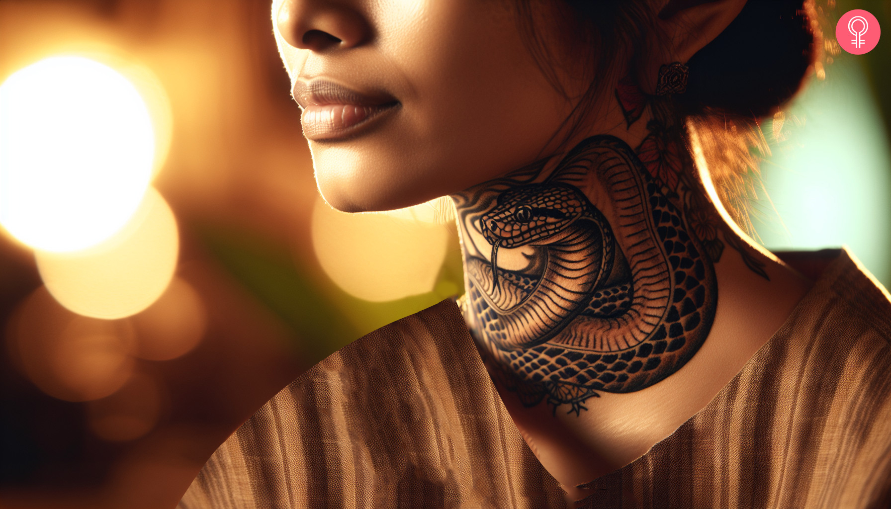 Traditional python tattoo on the neck of a woman