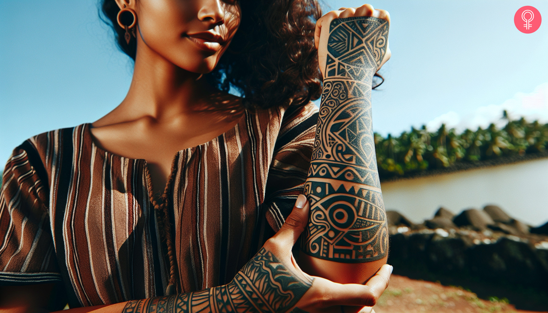 A woman with a puerto rican taino tattoo on her lower arm