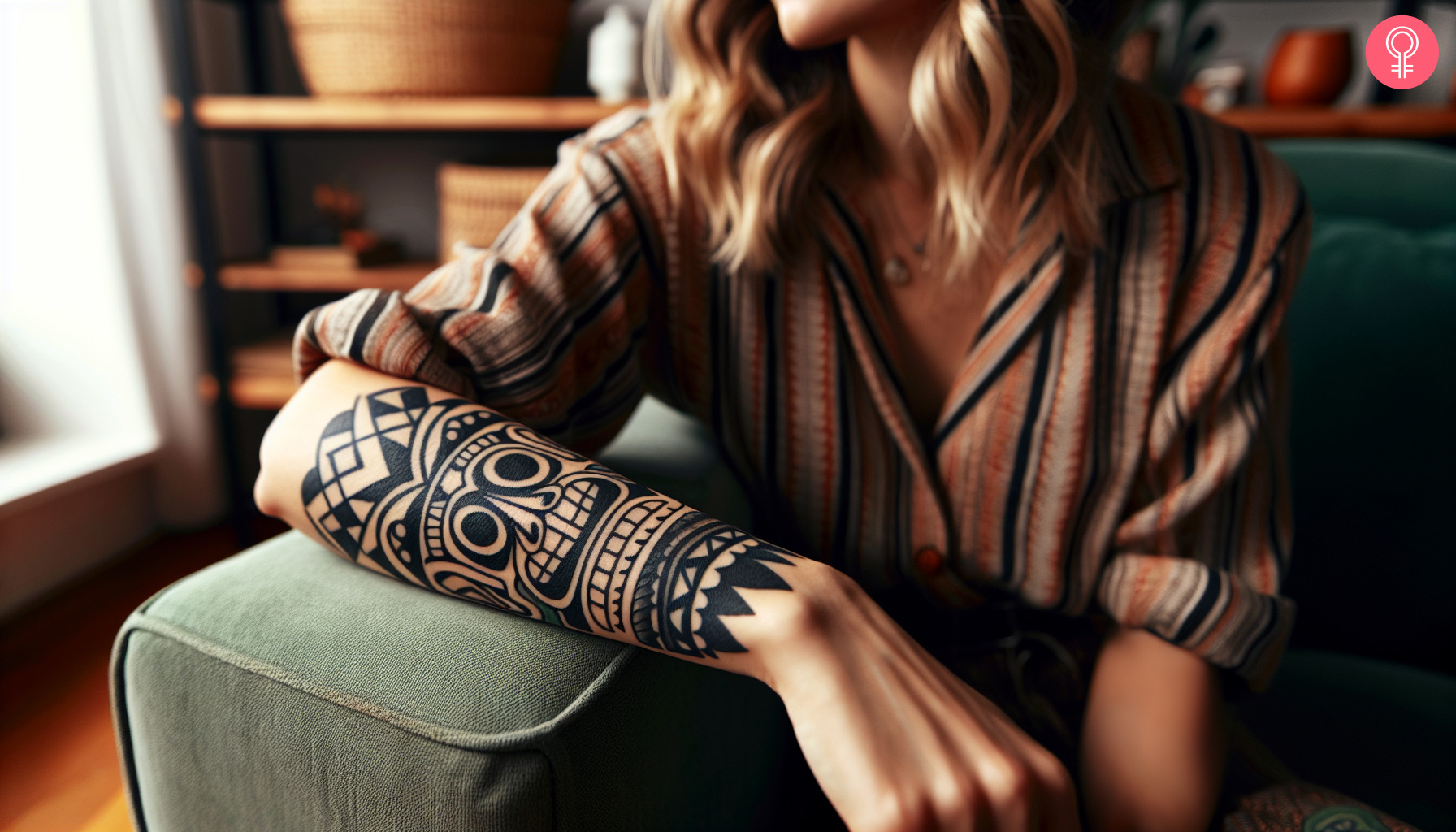 Tribal Tiki tattoo on the forearm