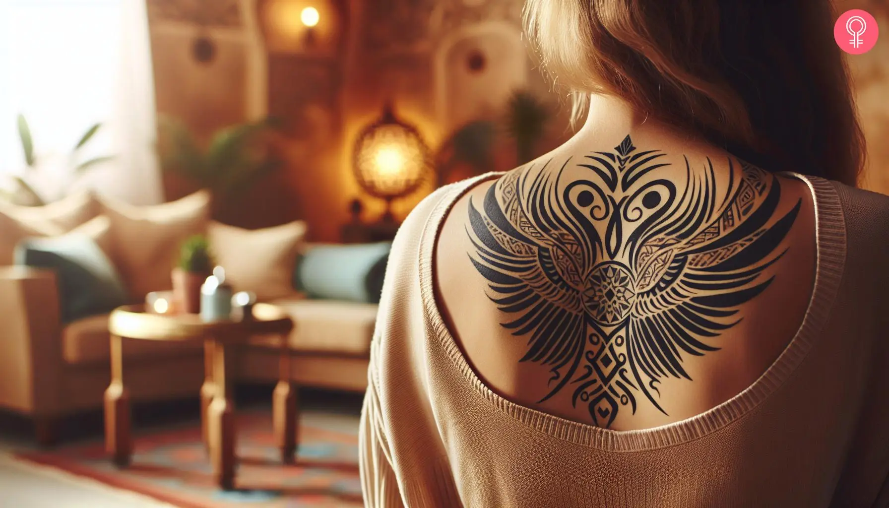 Tribal wings tattoo on the back shoulder