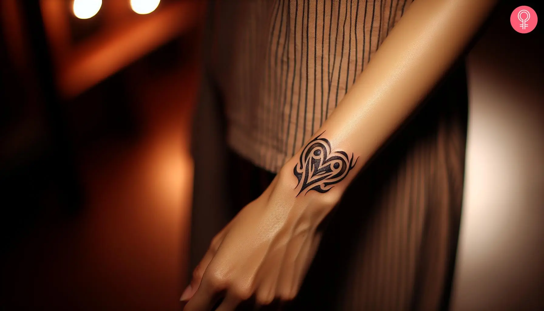 Tribal heart tattoo on the hand of a woman