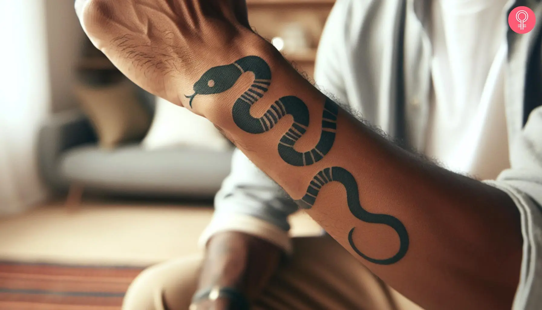 Tribal snake tattoo wrapped around the forearm