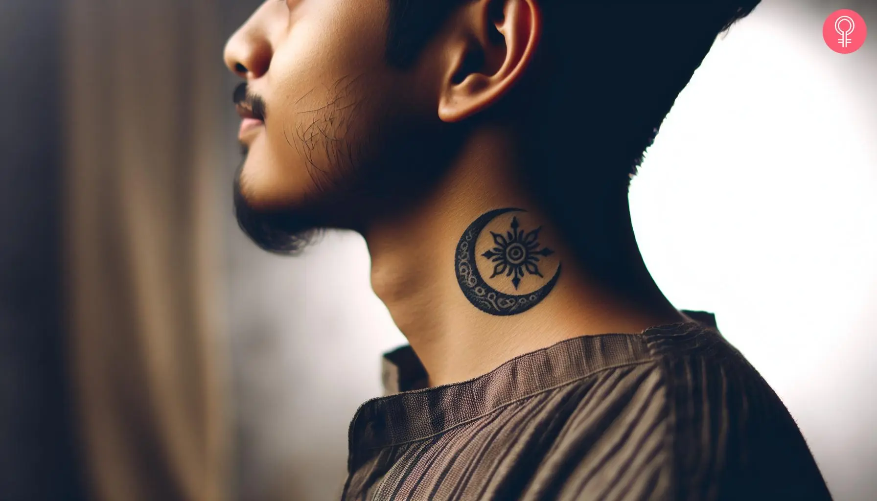 Tribal tattoo design on the neck of a man