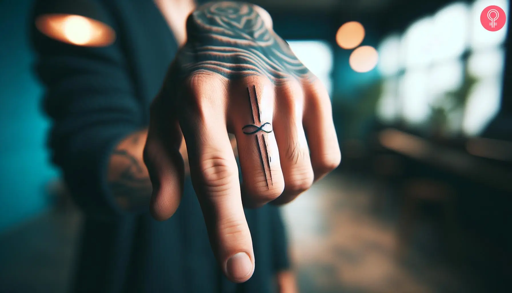 Two lines tattoo on the finger of a man