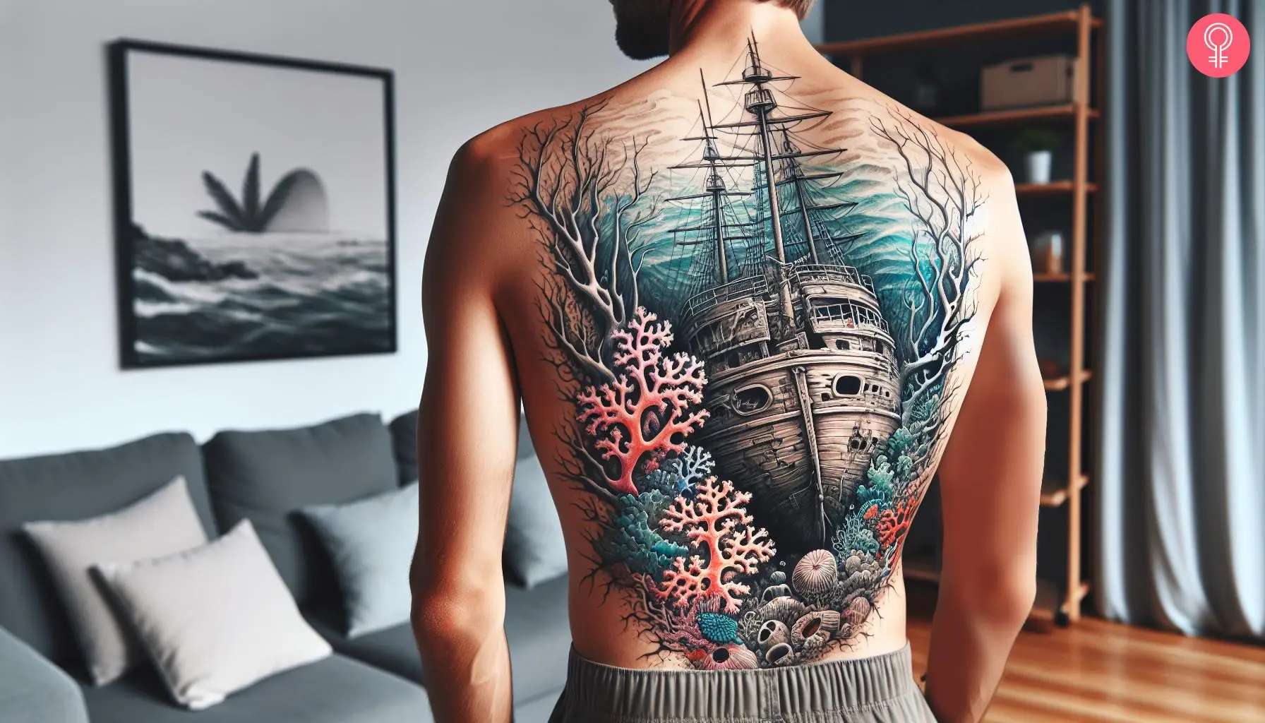 Underwater shipwreck tattoo on the back