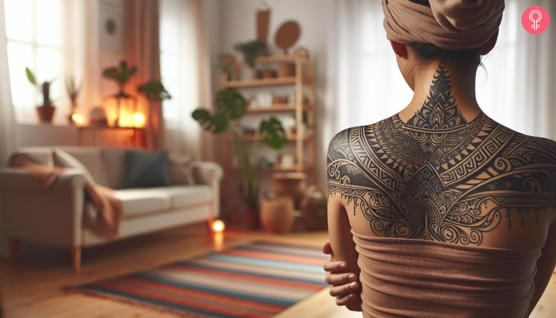 Tribal tattoo on the upper back