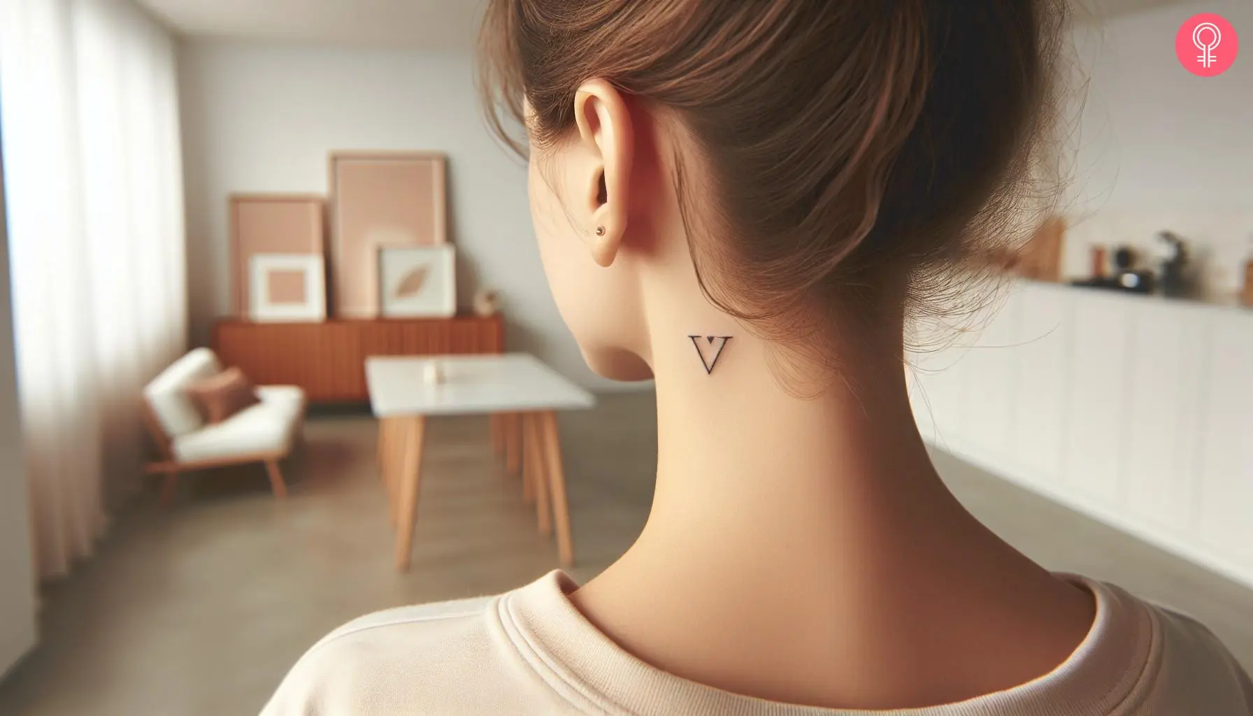 A victory letter V minimalist tattoo on the back of the ear