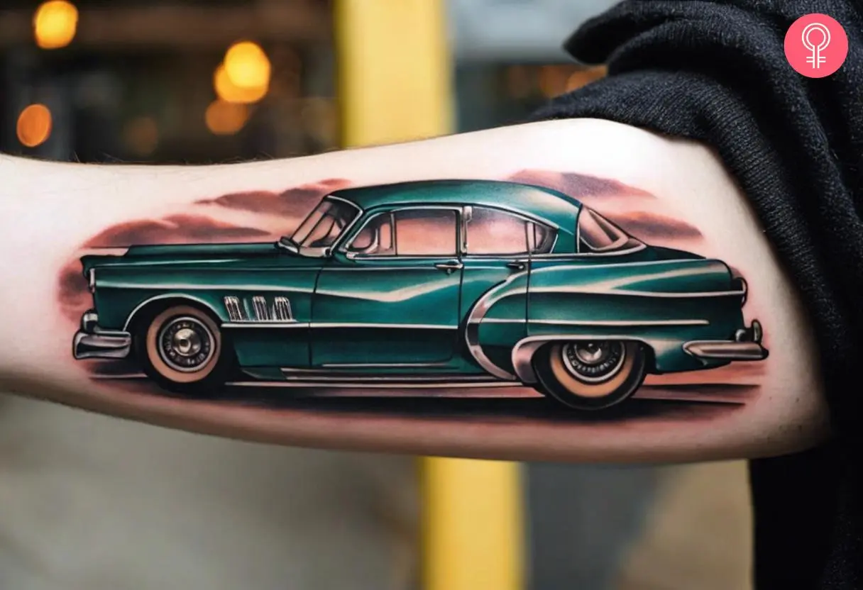 Vintage car tattoo on the forearm