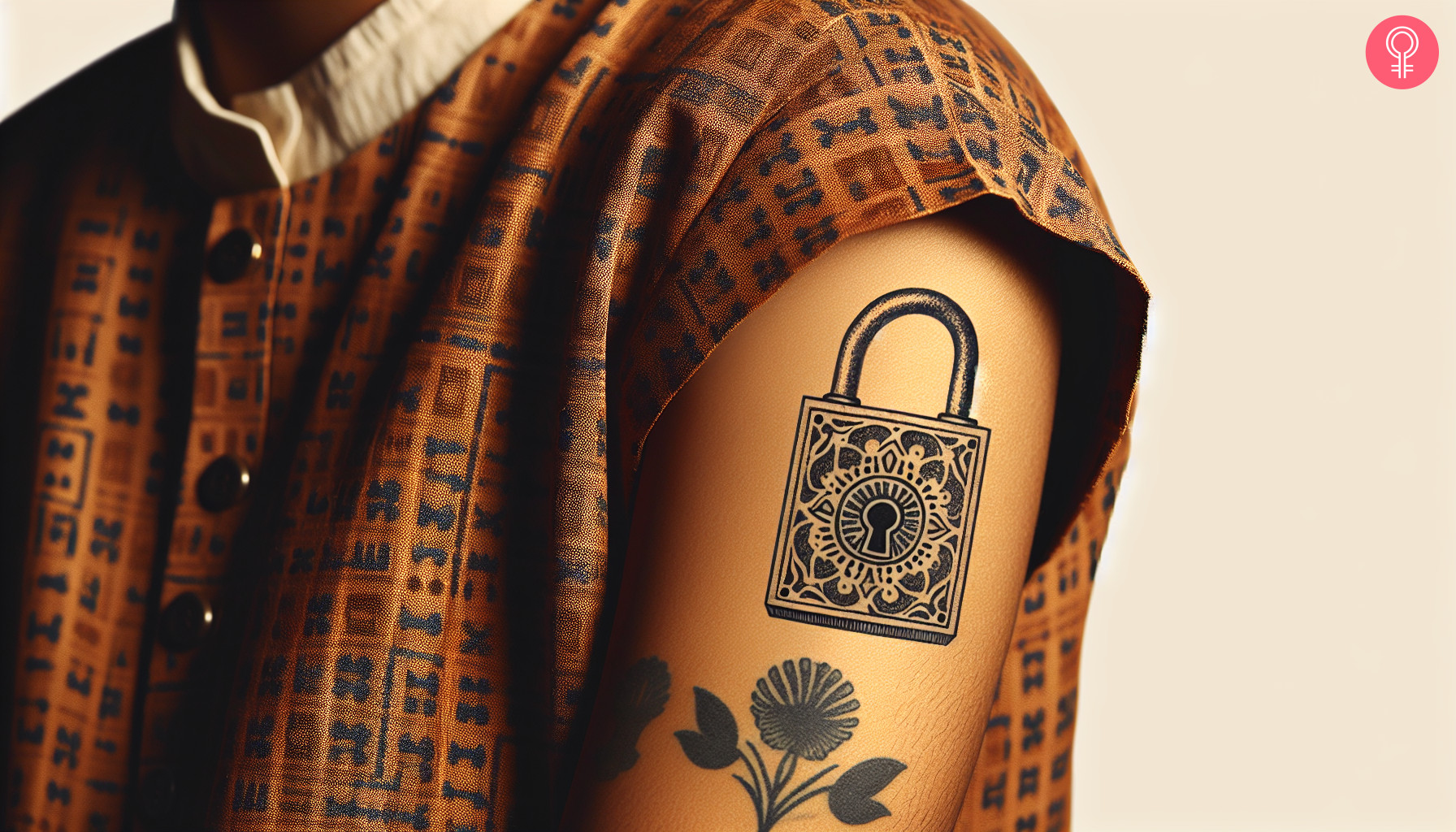 Woman with vintage lock tattoo on her upper arm