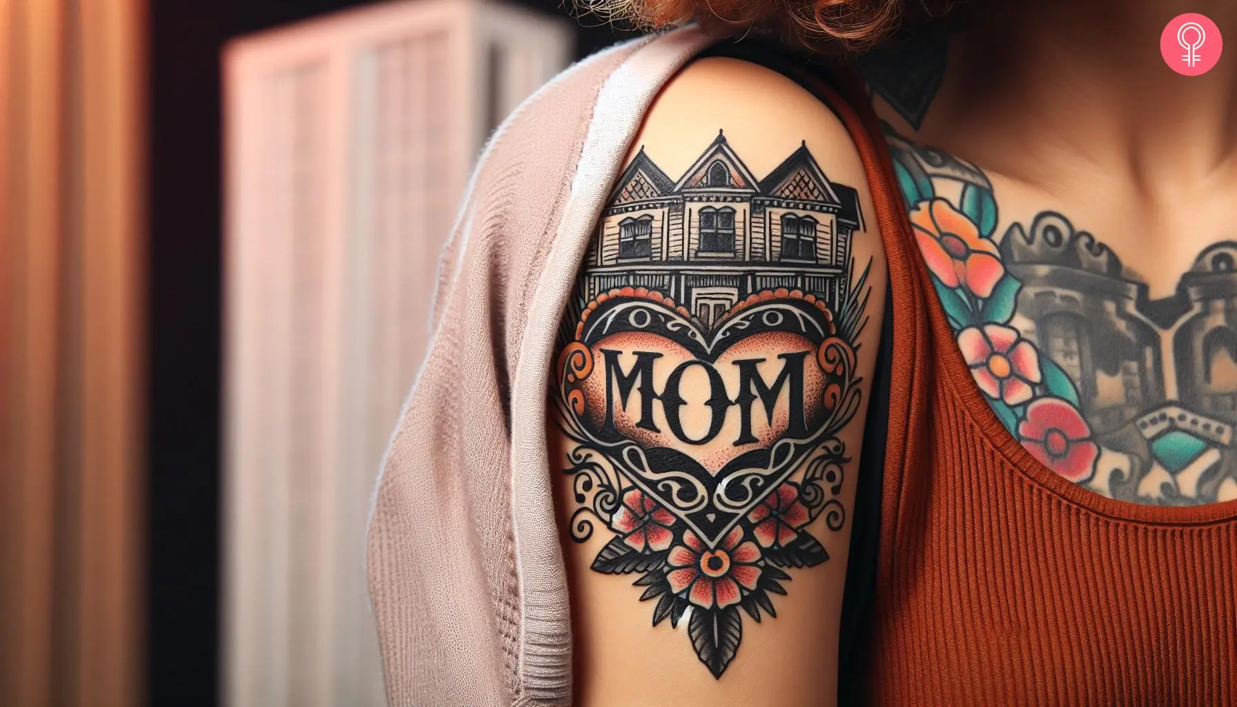 Vintage mom heart tattoo on the shoulder