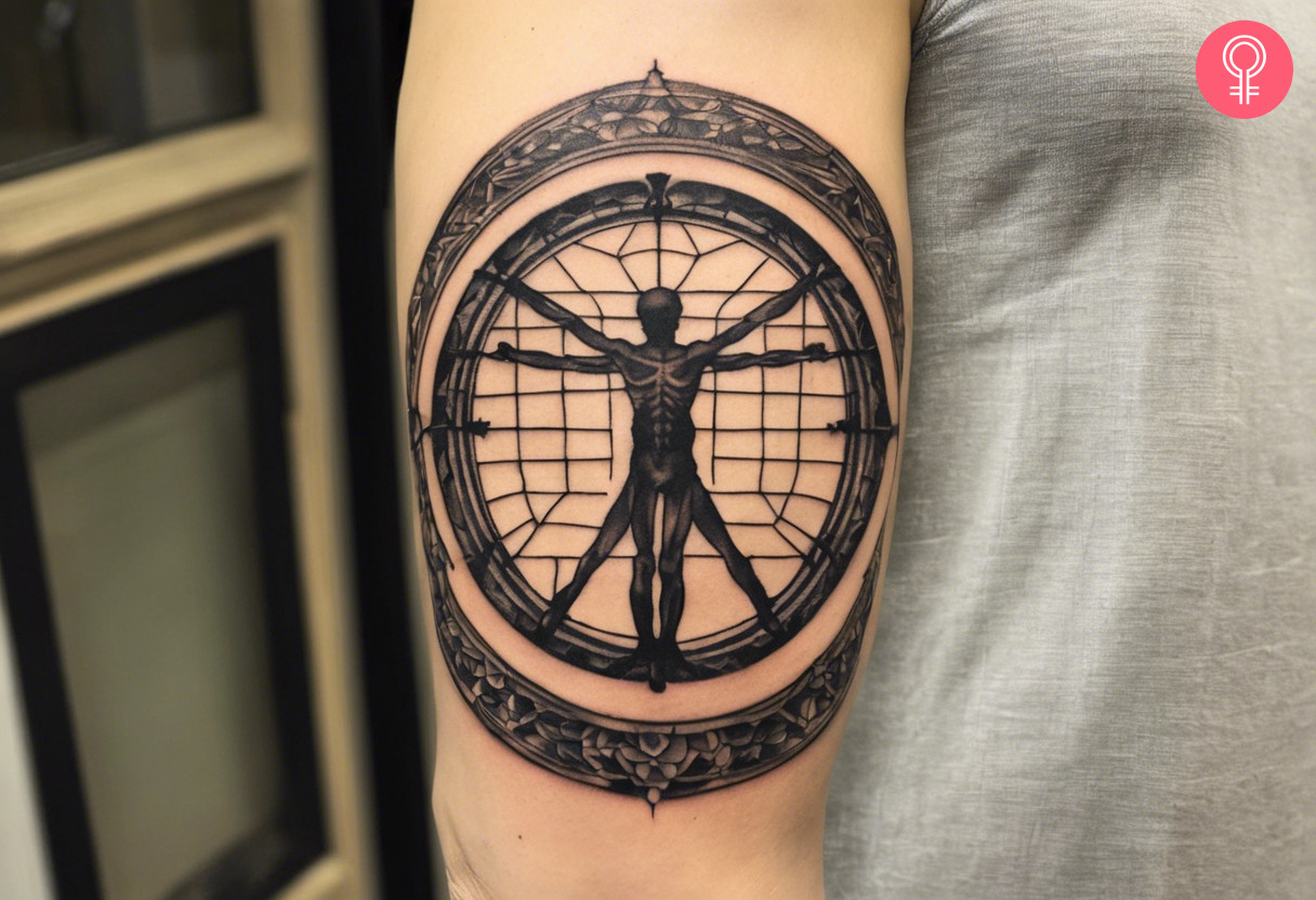 Vitruvian man tattoo on the forearm