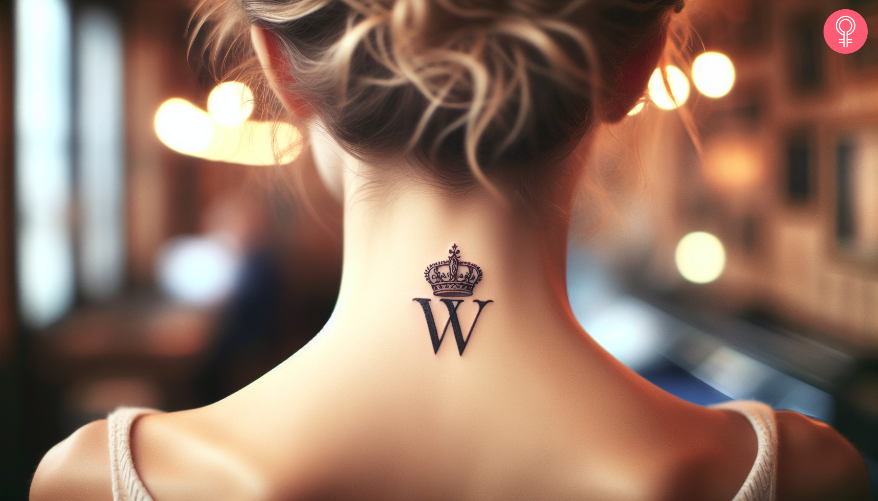 W tattoo design on the neck of a woman