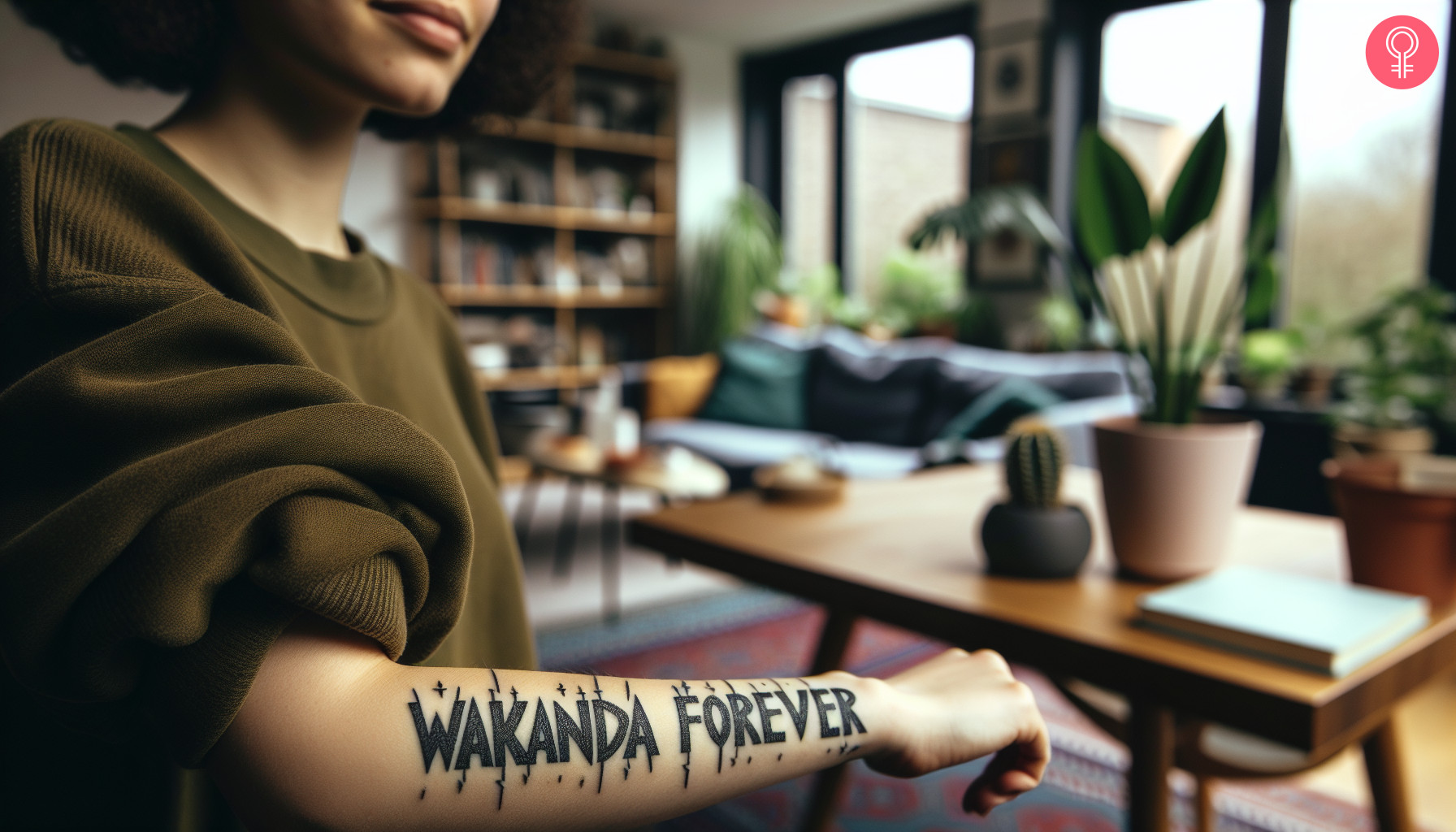 Wakanda forever tattoo’ on a woman’s arm