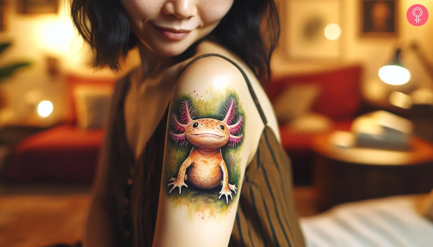 Watercolor Axolotl tattoo on the upper arm