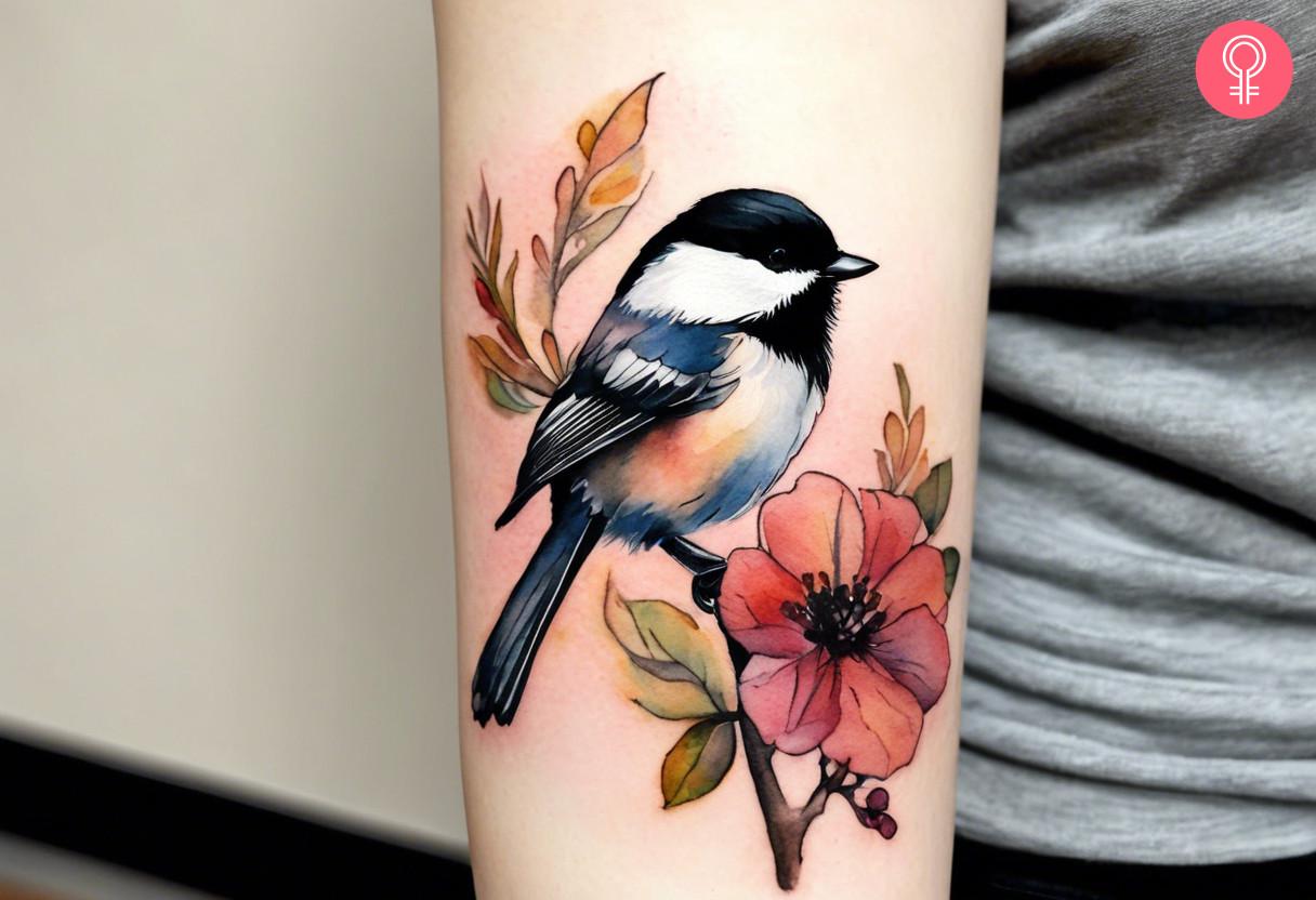 Watercolor tit tattoo on arm