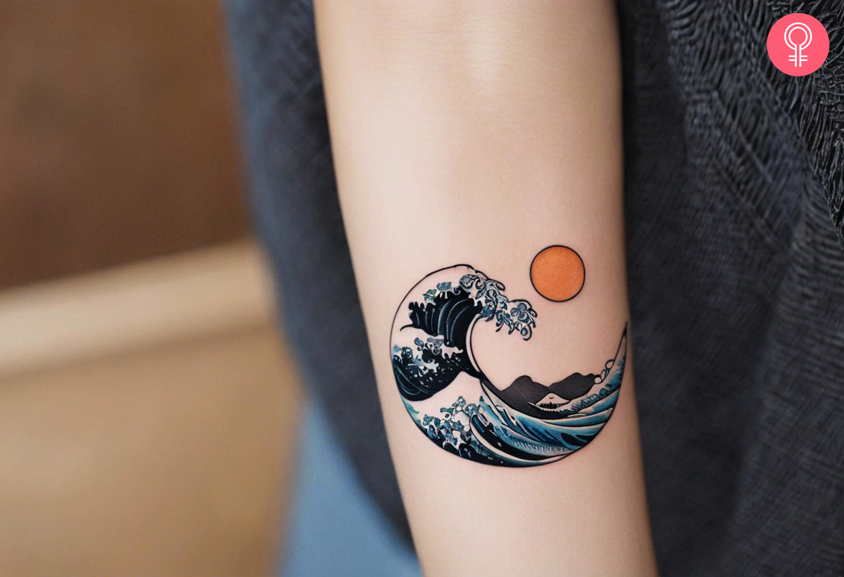 Wave new beginning tattoo on the forearm of a woman