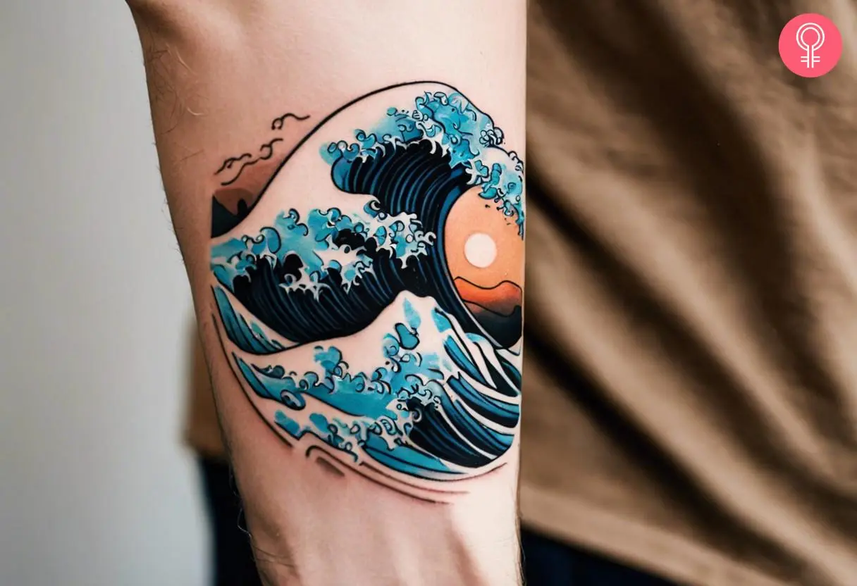 Wave tattoo on the forearm