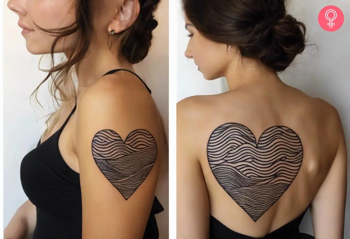 Waves On The Heart Twin Tattoo