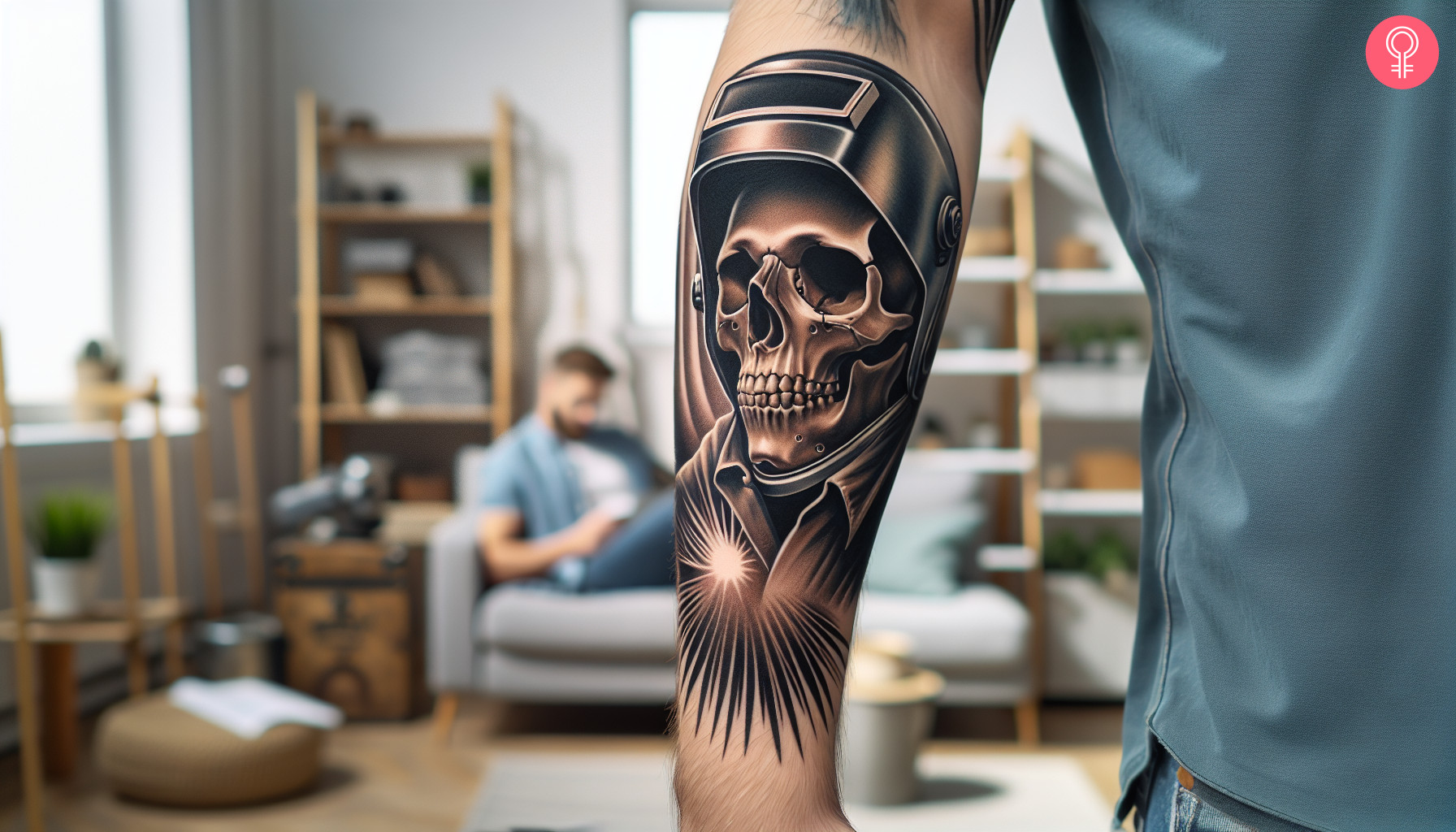 Welding skull tattoo on the forearm