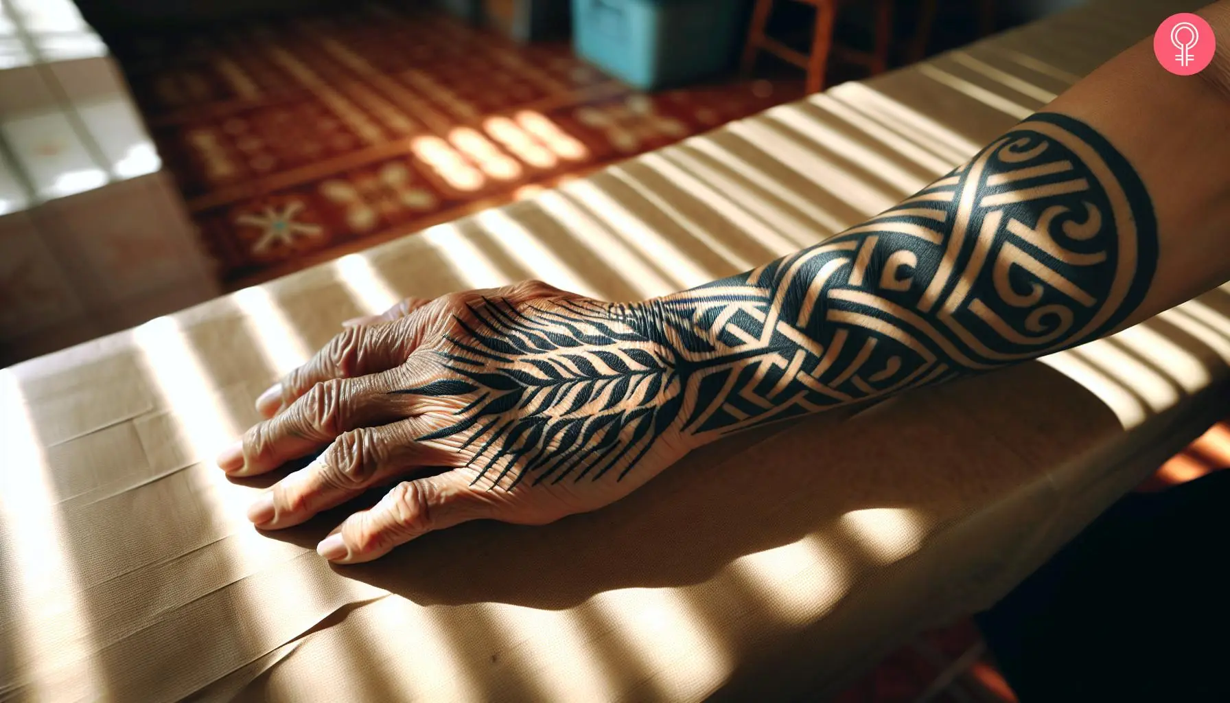 Wheat symbol tattoo on the hand of a woman