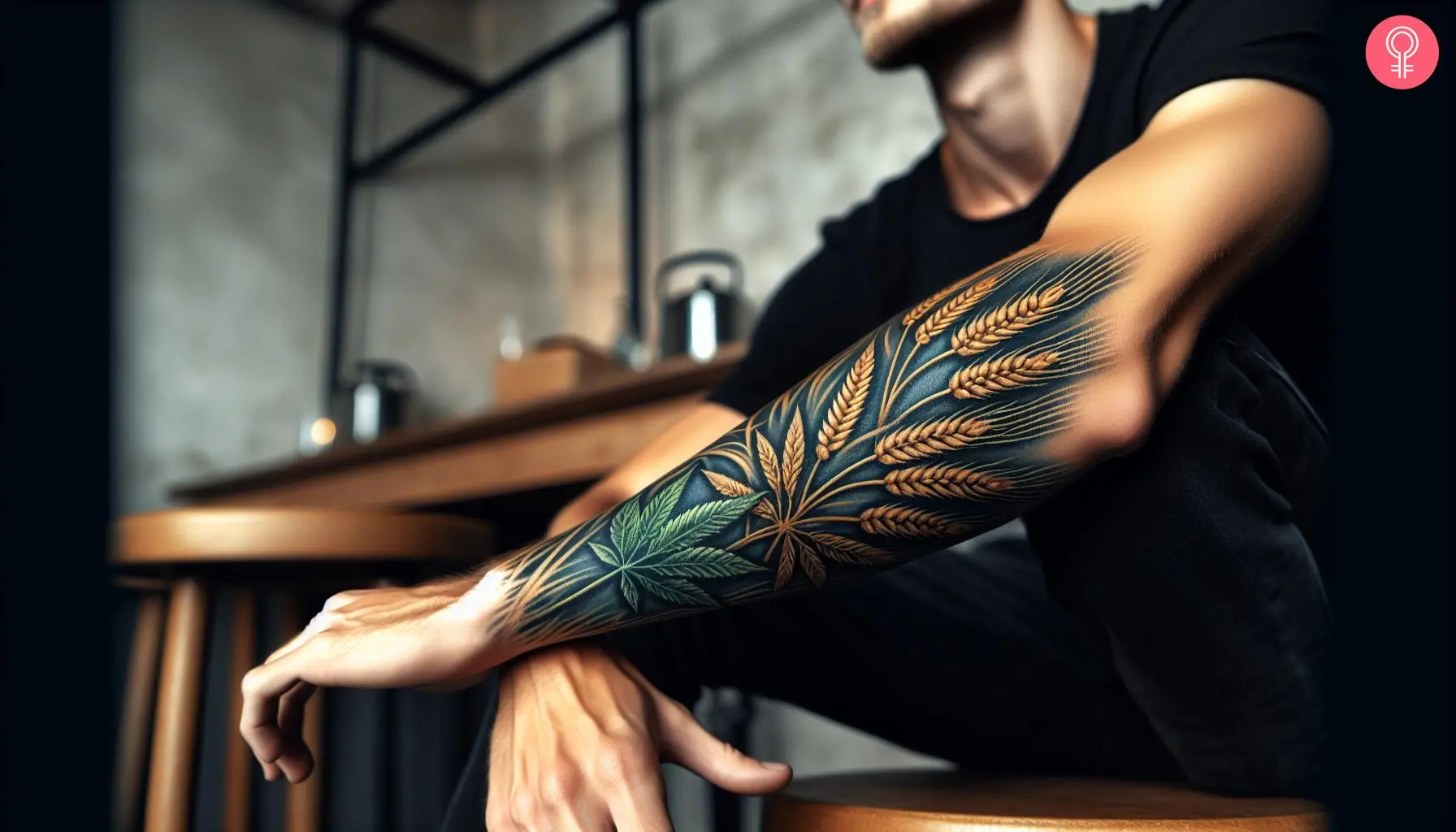 Wheat vs weed tattoo on the forearm of a man