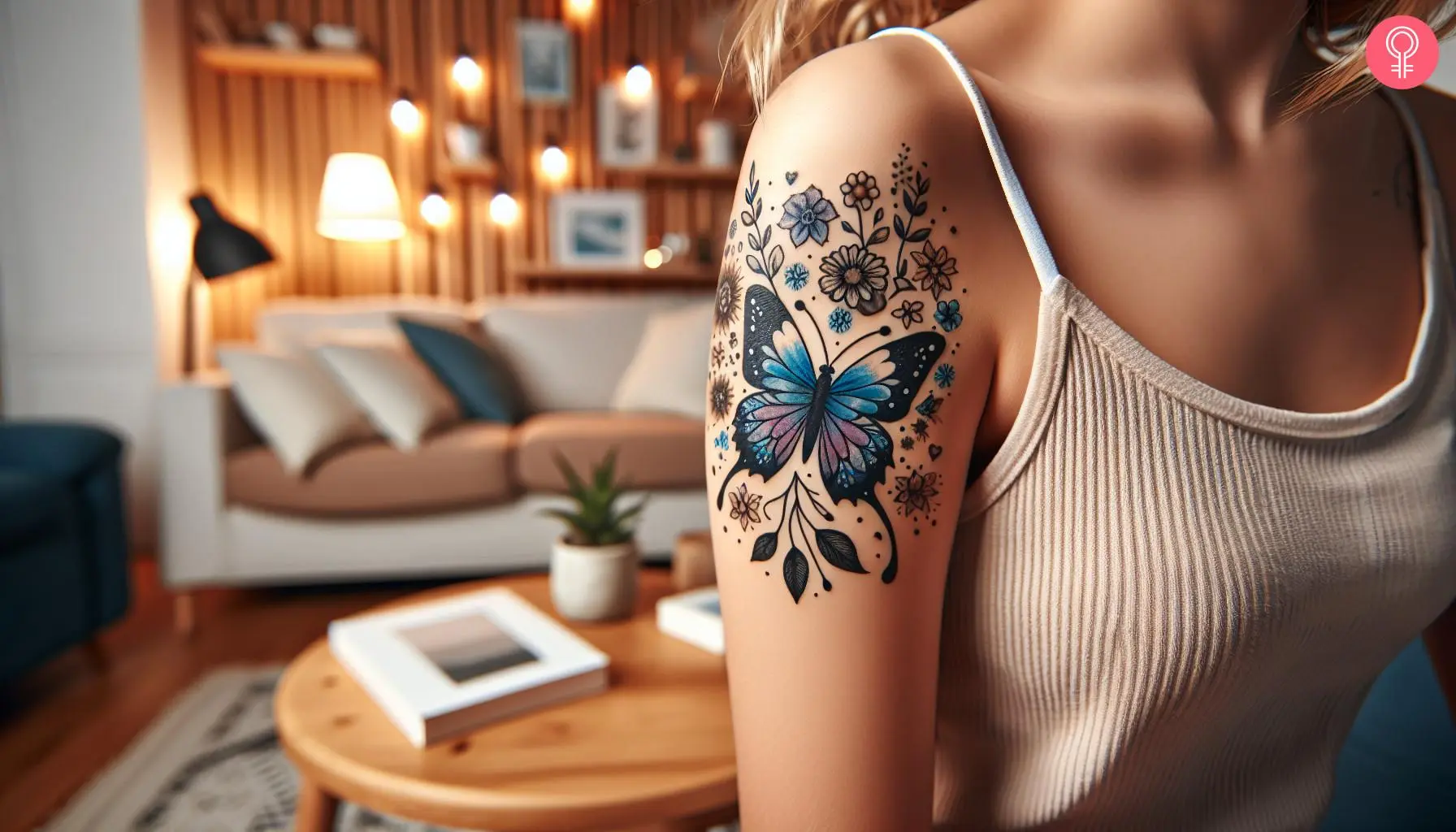 Whimsical butterfly tattoo on the shoulder