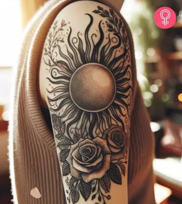 A line tattoo of protea on a woman’s forearm