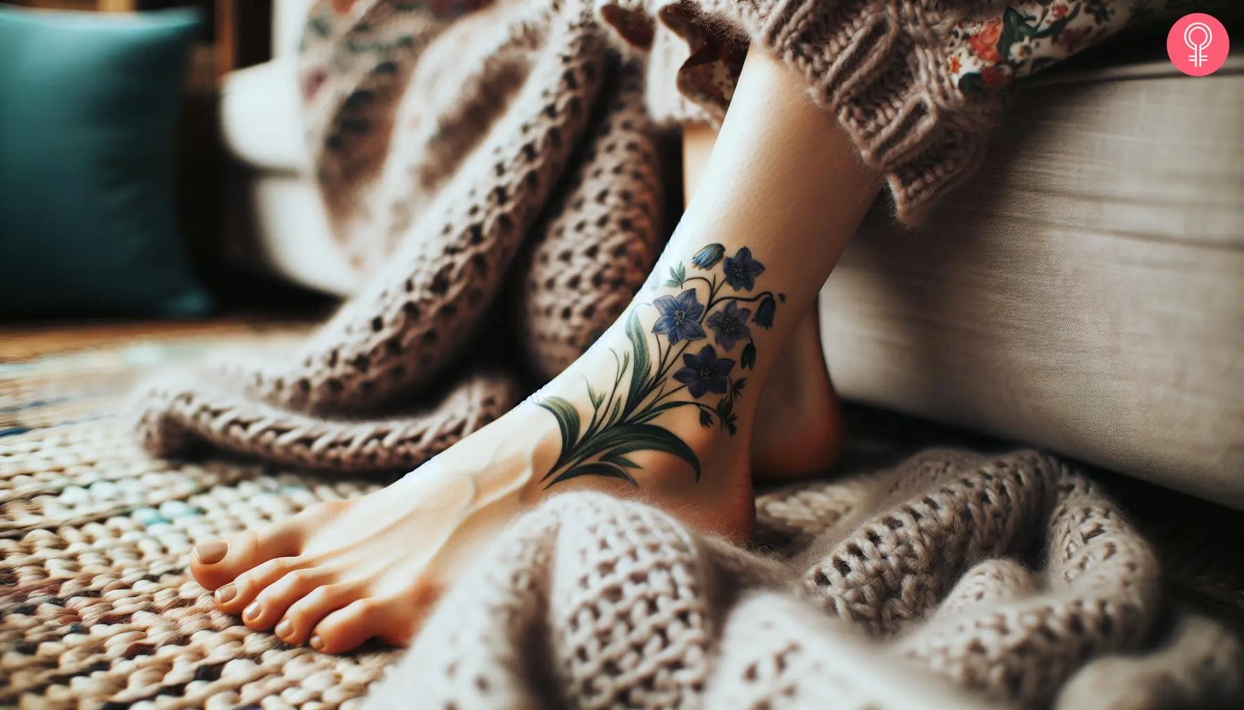 Woman with a wildflower foot tattoo