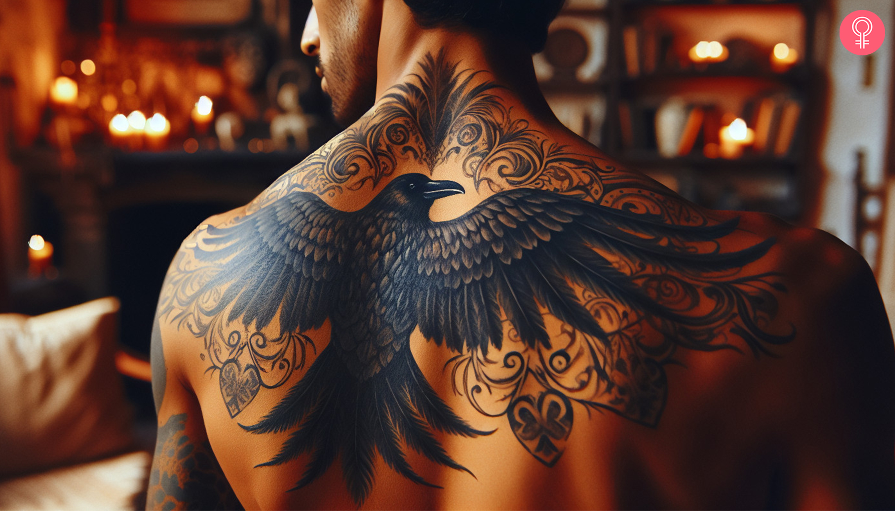 Raven tattoo on the back