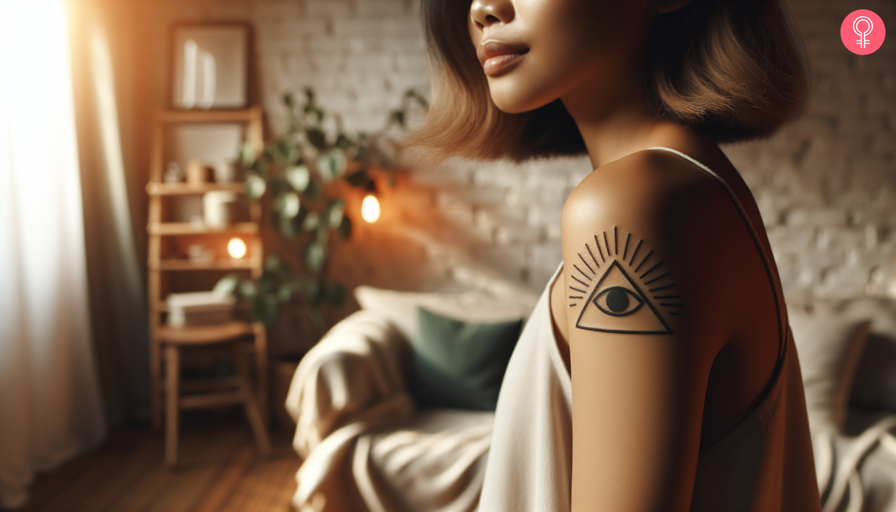 Wisdom third eye tattoo on the upper arm