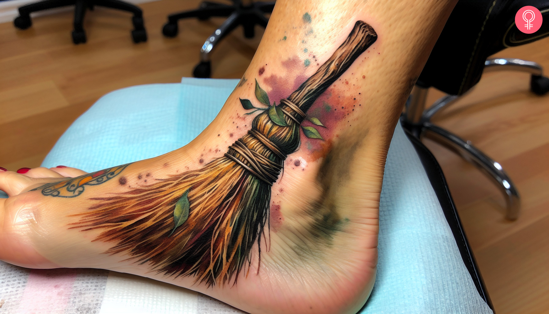 Witch broom tattoo for female