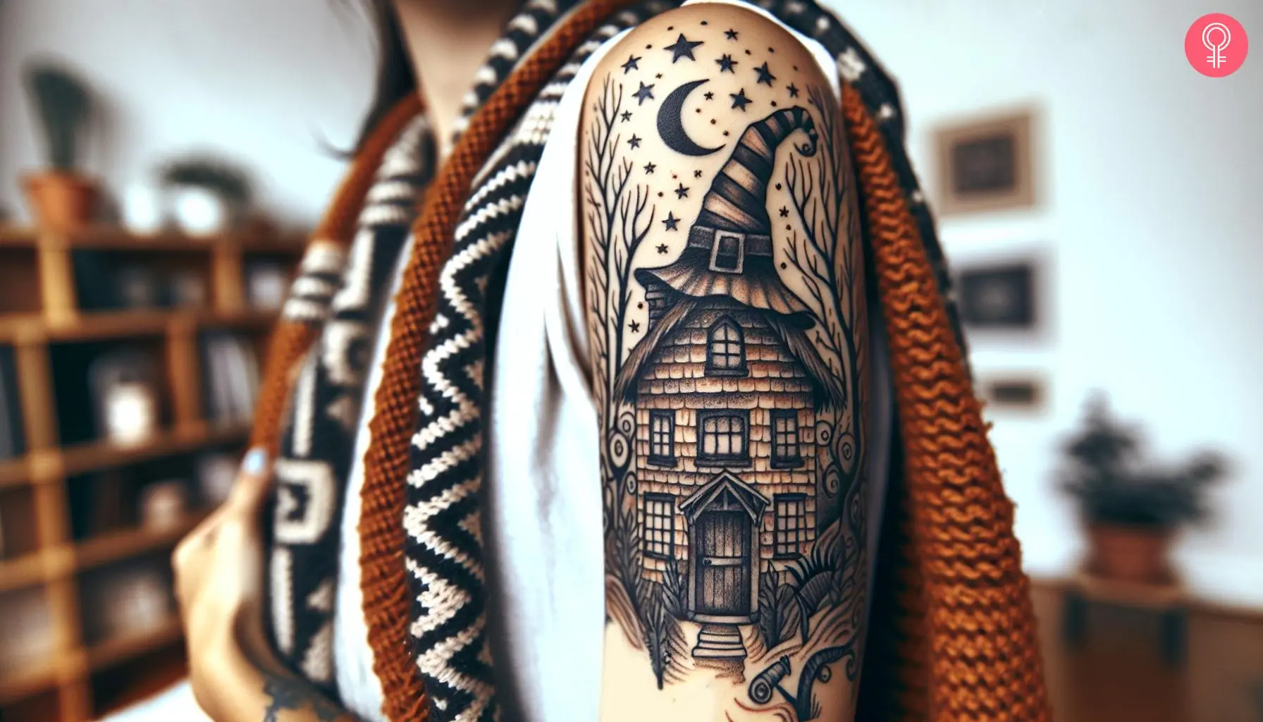 Witch house tattoo on the upper arm