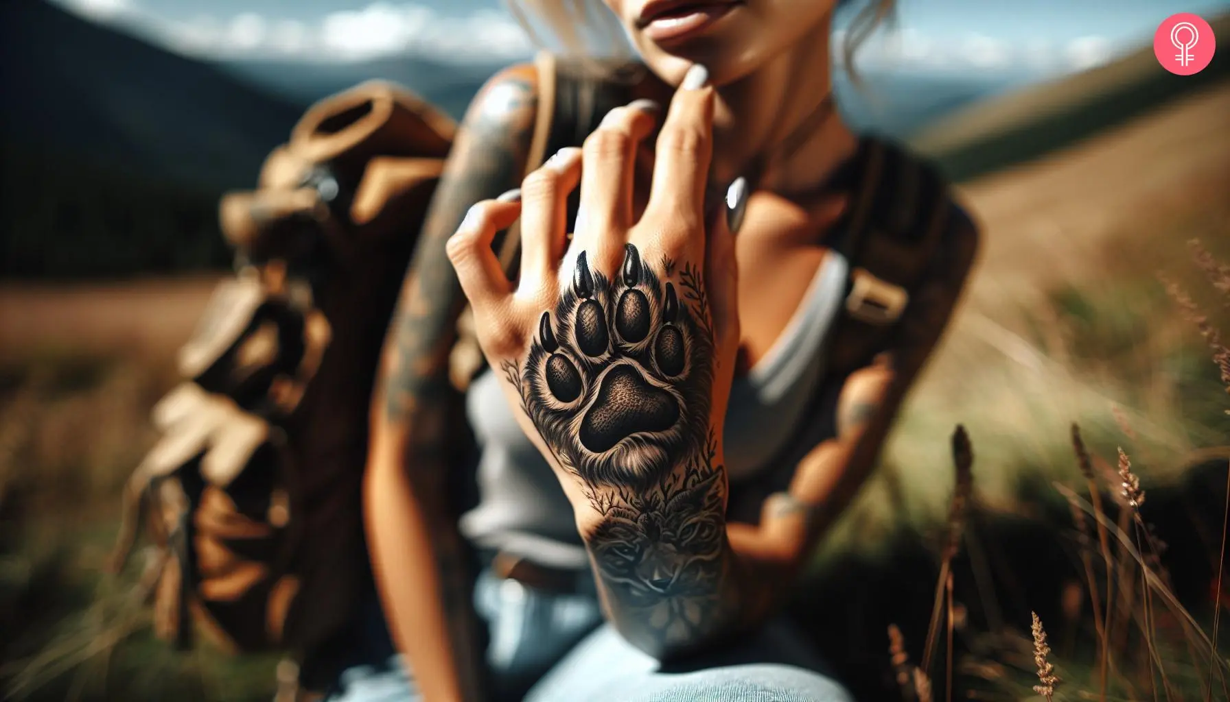 Wolf paw hand tattoo on a woman