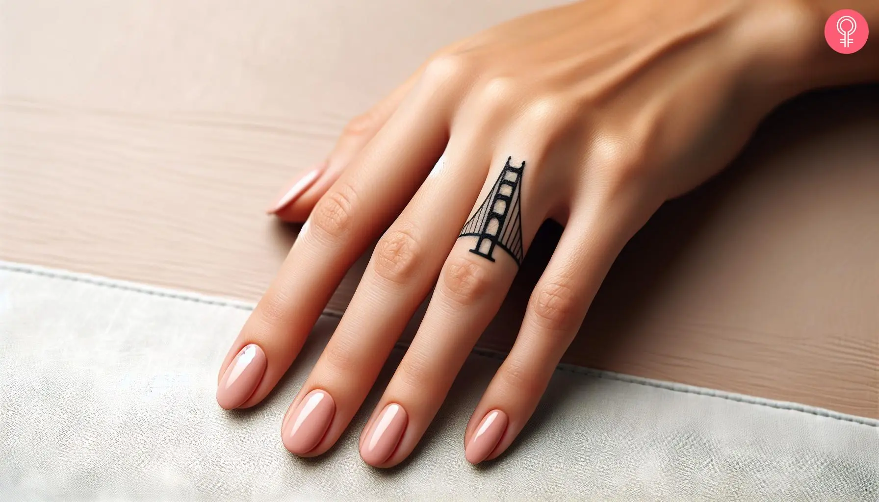 Woman with California bridge tattoo on her finger