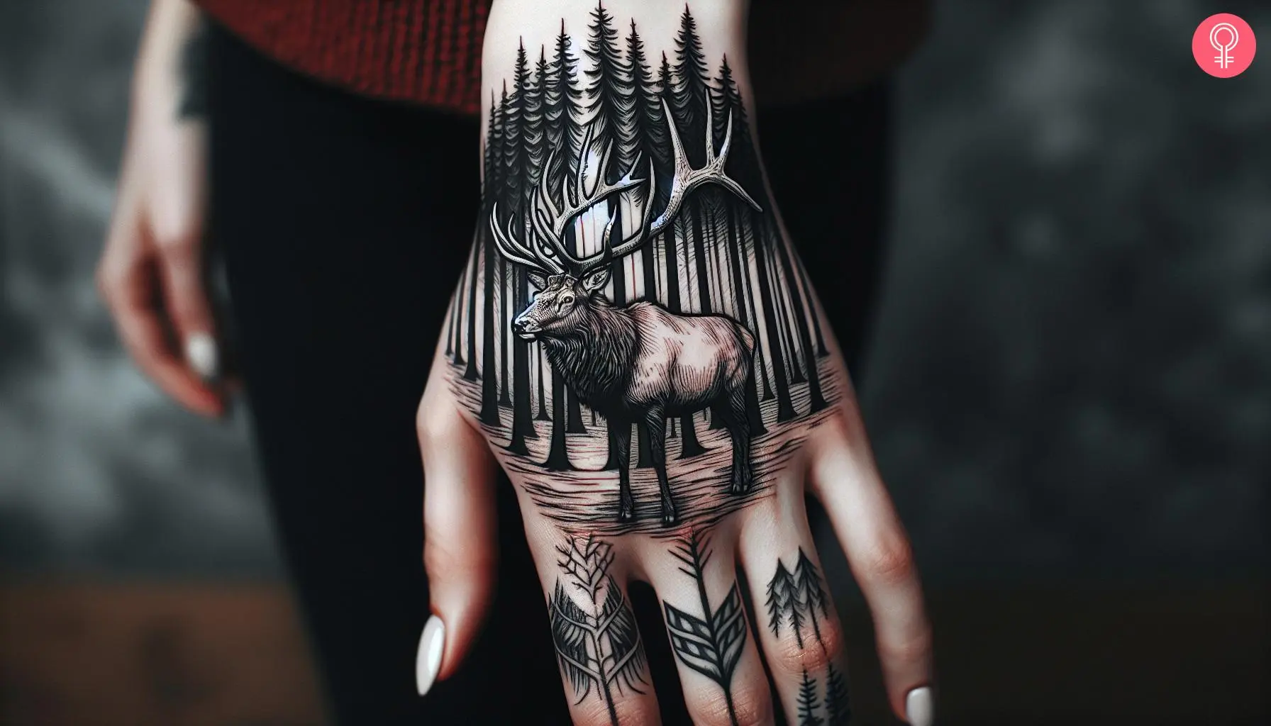 Woman with Irish elk tattoo on her hand