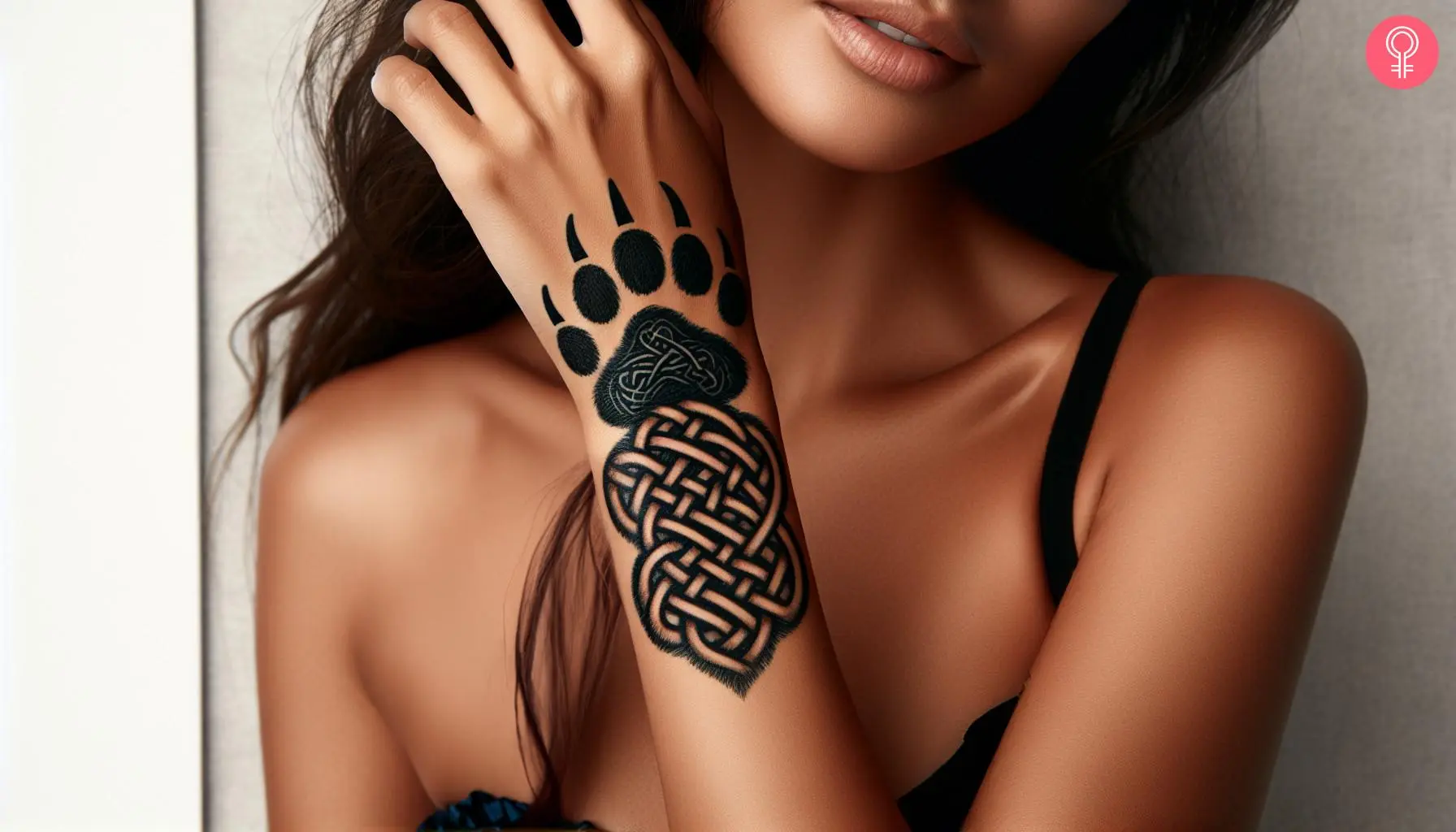 Woman with a Celtic bear paw tattoo on her wrist