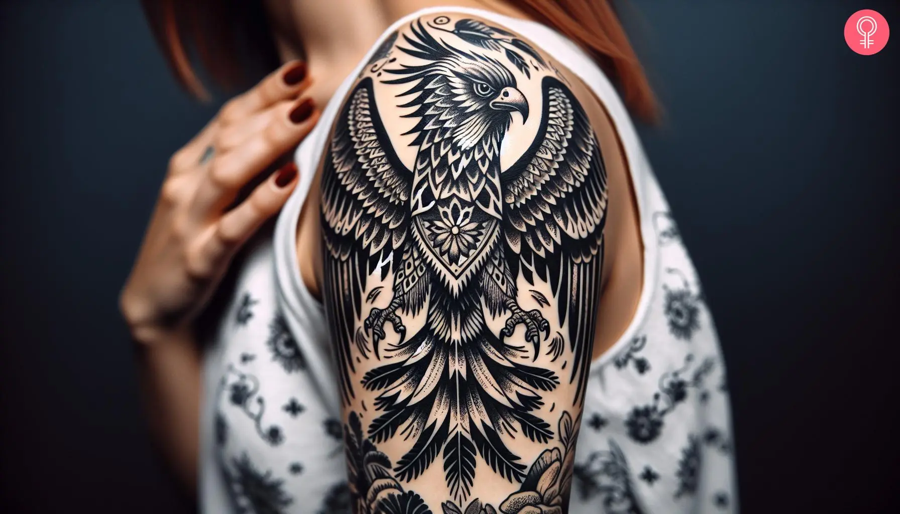 Woman with a Polish falcon tattoo