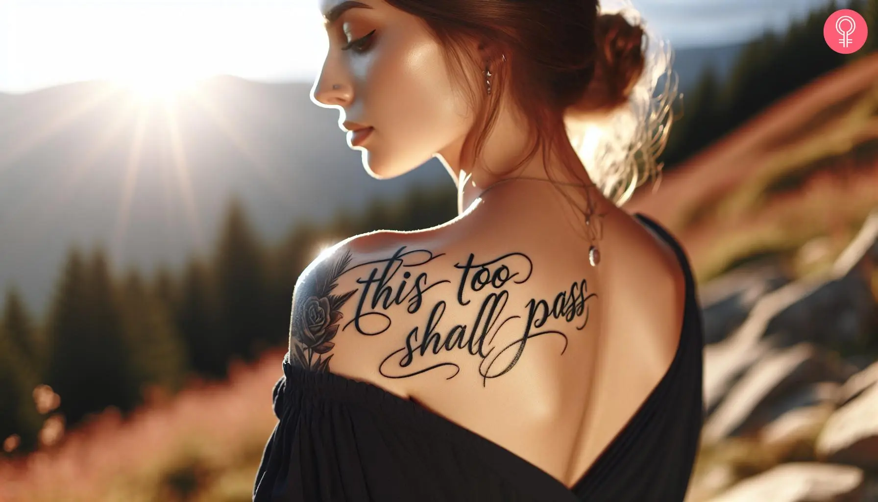 Woman with a ‘This Too Shall Pass’ shoulder tattoo