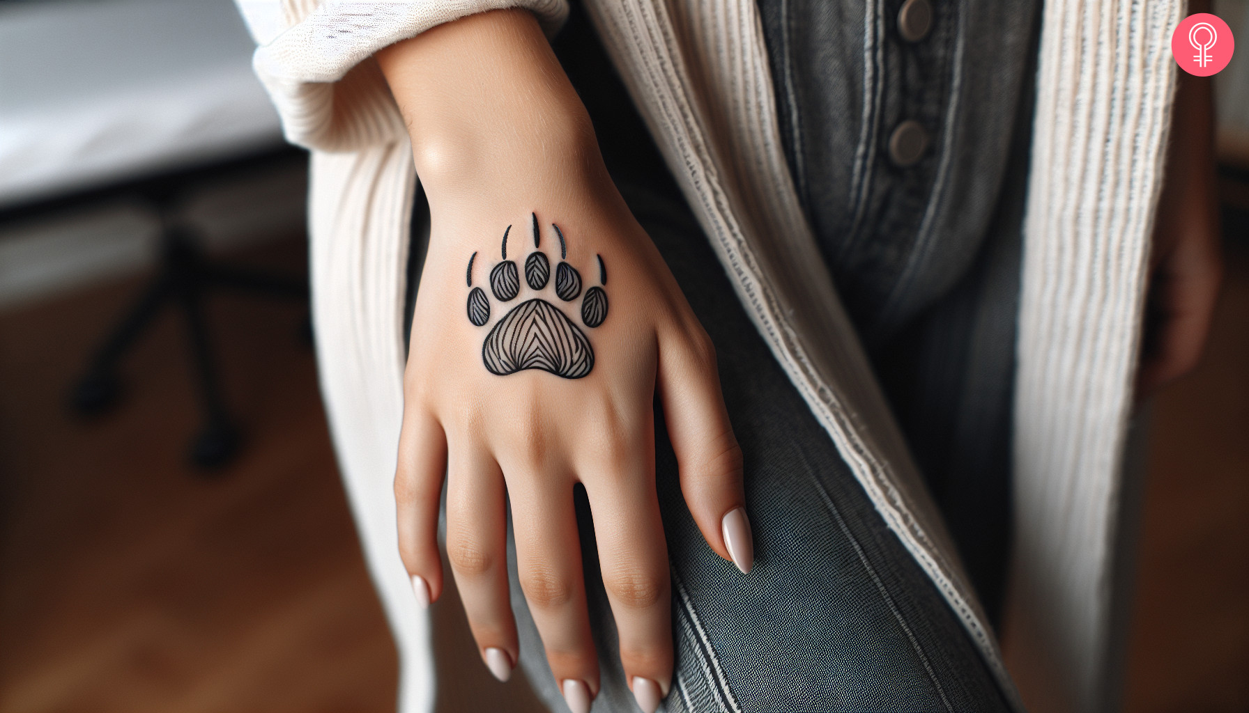 Woman with a bear paw tattoo on her hand