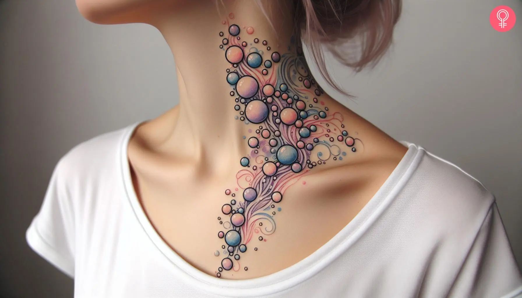 Woman with a bubble tattoo on her neck