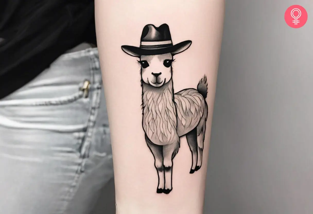 Woman with a cute llama inked on the forearm