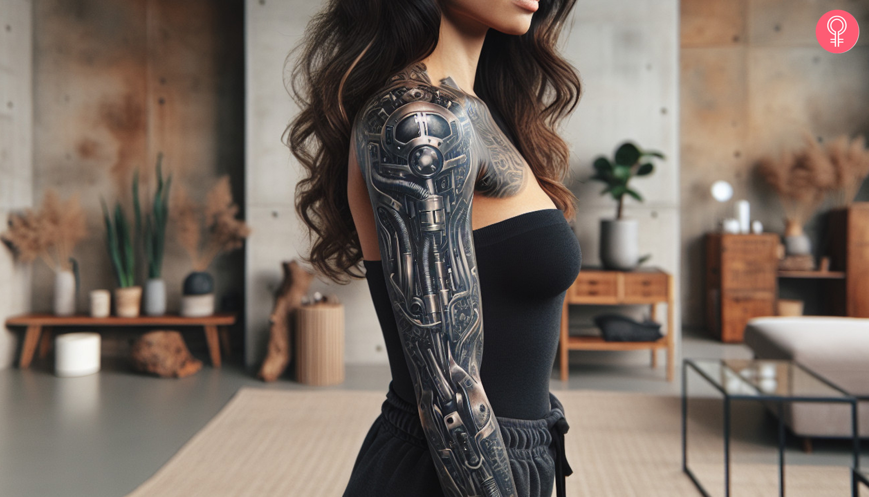 Woman with a cyborg robot hand tattoo