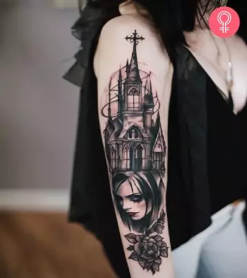 Punk tattoo on a woman’s upper arm